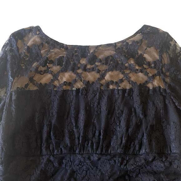 Kiyonna Black Lace Overlay Dress Plus Size 4 Sheer Sleeves Cocktail Evening - Picture 10 of 13
